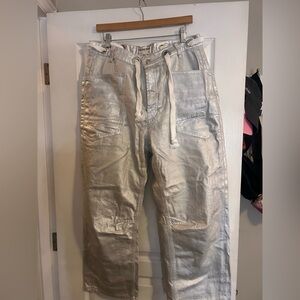 Free people moxie metallic barrel jeans